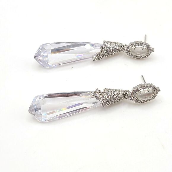 Kendra Scott Crystal Drop Earrings, Silver Formal Bridal - Picture 3 of 5